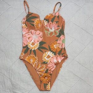 Roxy Women's Floral One Piece Swimsuit in Orange and Pink